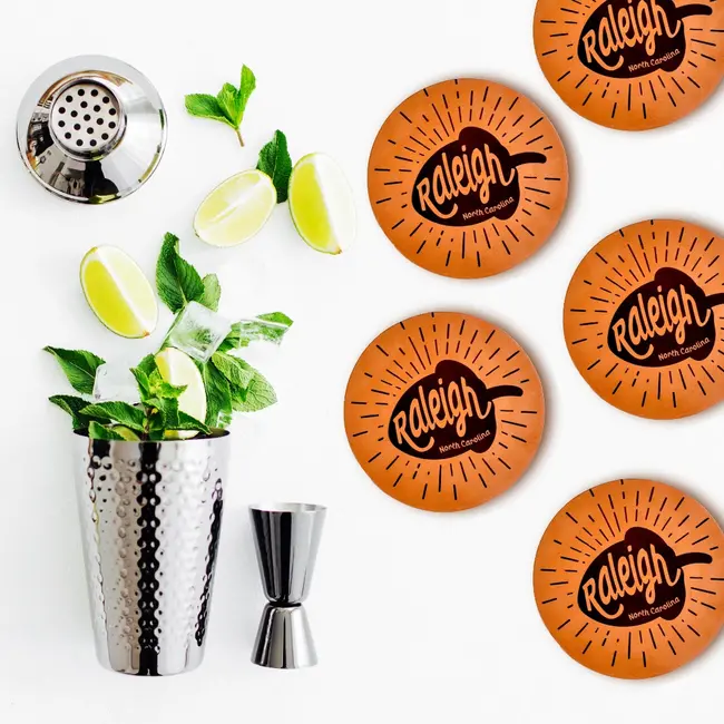 Mae Designs Retro Raleigh NC Leather Coaster