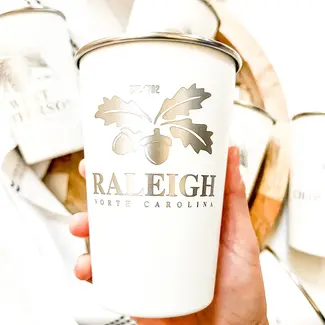 Mae Designs Raleigh Engraved White Pint Cup