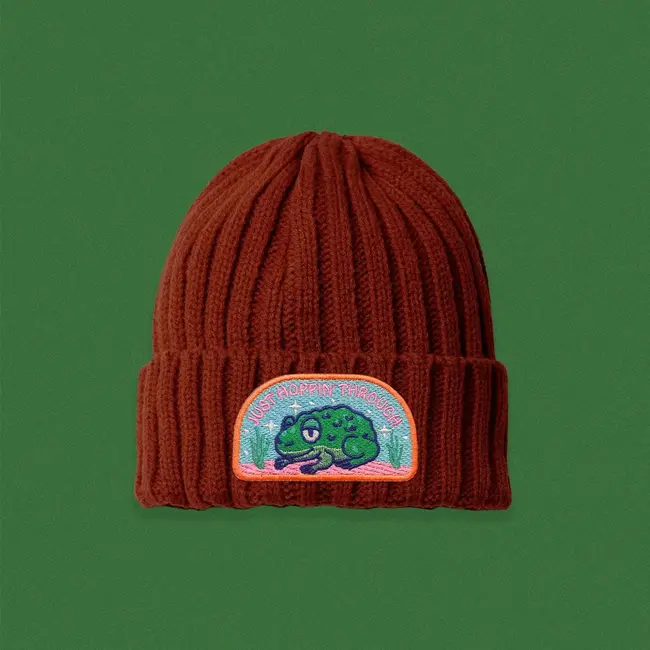 Just Hoppin Through Cable Knit Beanie (Rust)