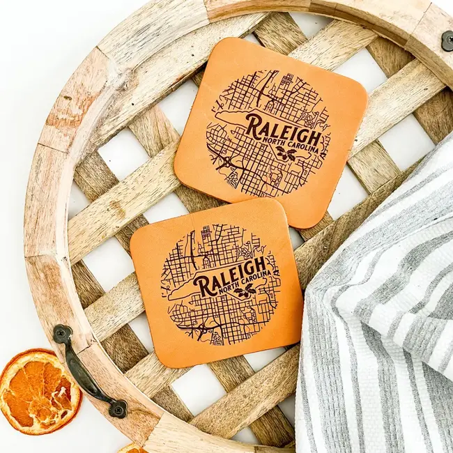 Mae Designs Raleigh City Map Leather Coaster