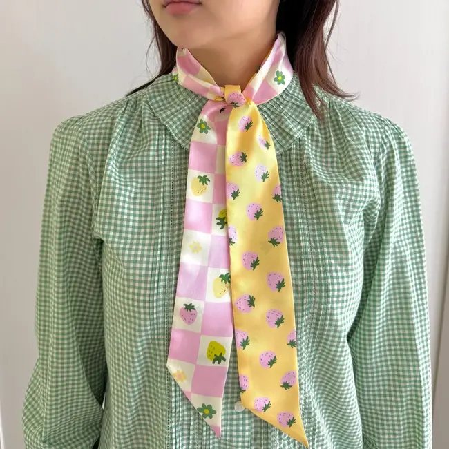 Twilly Ribbon Scarf - Strawberry Checkers