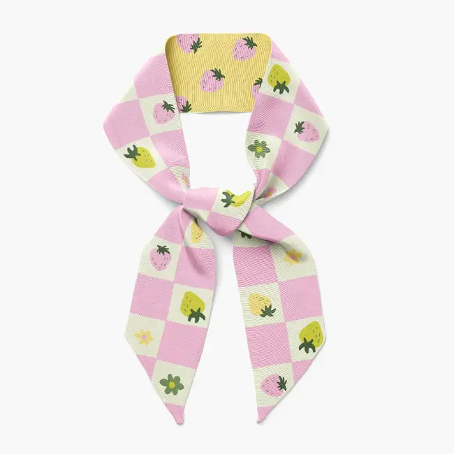 Twilly Ribbon Scarf - Strawberry Checkers
