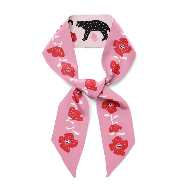 Twilly Ribbon Scarf - Poppy Polka Cat