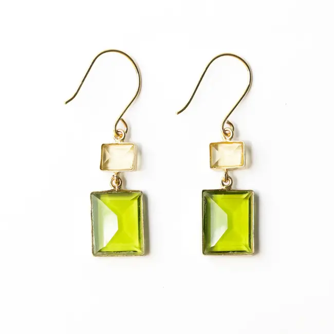 Veronica Two-Tone Glass Dangle Earrings - Green