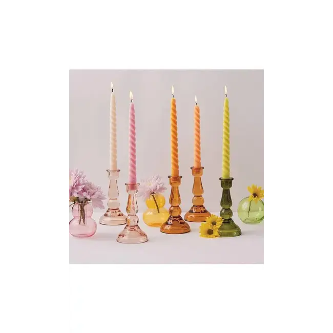 Pink Tall Glass Taper Holder