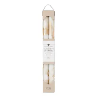 Decorative Taper Candles - White + Gold (12" Pair)