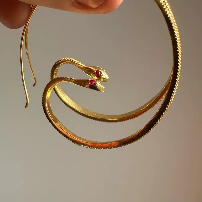 Pink Zircon Snake Hoop Earrings