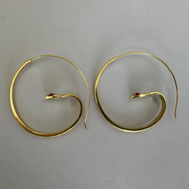 Pink Zircon Snake Hoop Earrings