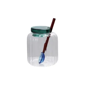 Pleated Glass Jar w/Lid & Spoon