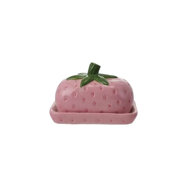 Hand-Painted Ceramic Strawberry Shaped Butter Dish