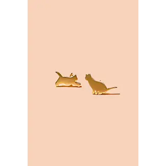 Cat Therapy Stud Earrings - 18K Gold Plated