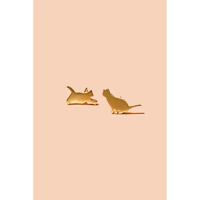 Cat Therapy Stud Earrings - 18K Gold Plated