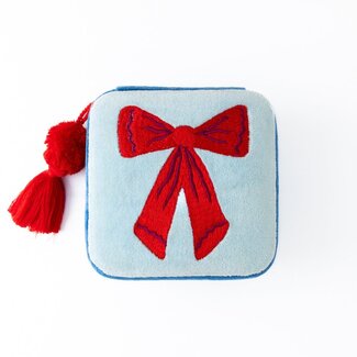 Ariel Bow Velvet Jewelry Box  - Light Blue