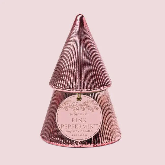 Pink Ribbed Mercury Tree Candle - Pink Peppermint
