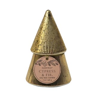 Gold Ribbed Mercury Tree Candle - Cypress & Fir