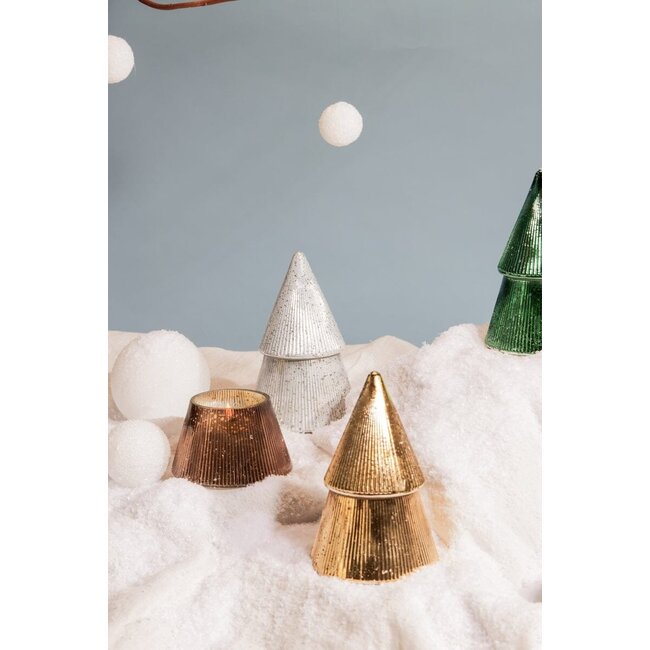 Gold Ribbed Mercury Tree Candle - Cypress & Fir