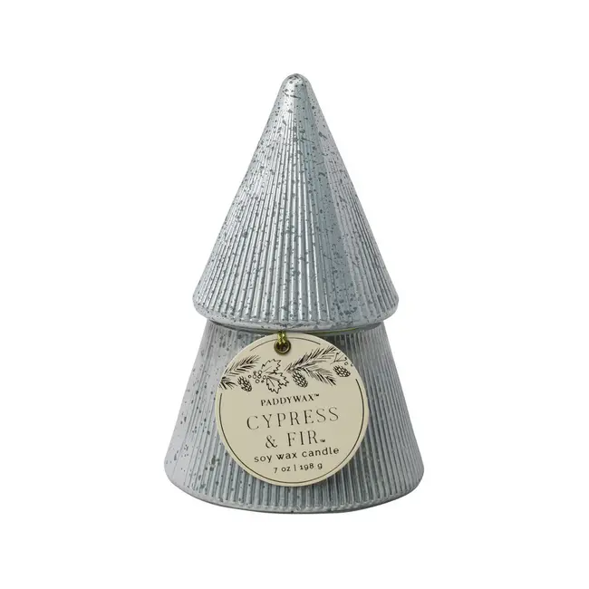 Silver Ribbed Mercury Tree Candle - Cypress & Fir