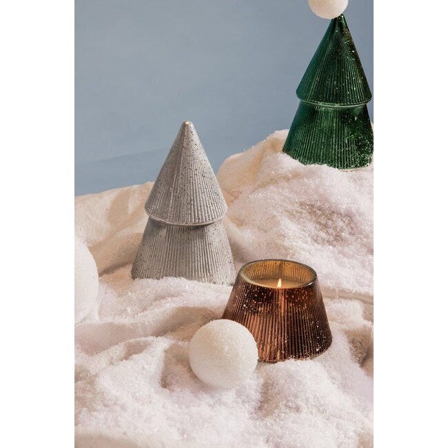 Silver Ribbed Mercury Tree Candle - Cypress & Fir