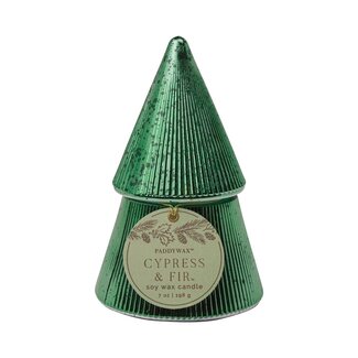 Green Ribbed Mercury Tree Candle - Cyprus & Fir