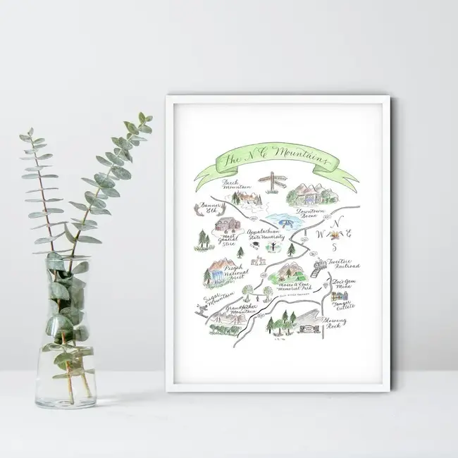 The Write Occasion Calligraphy NC Mountains Matted Print - 11x14