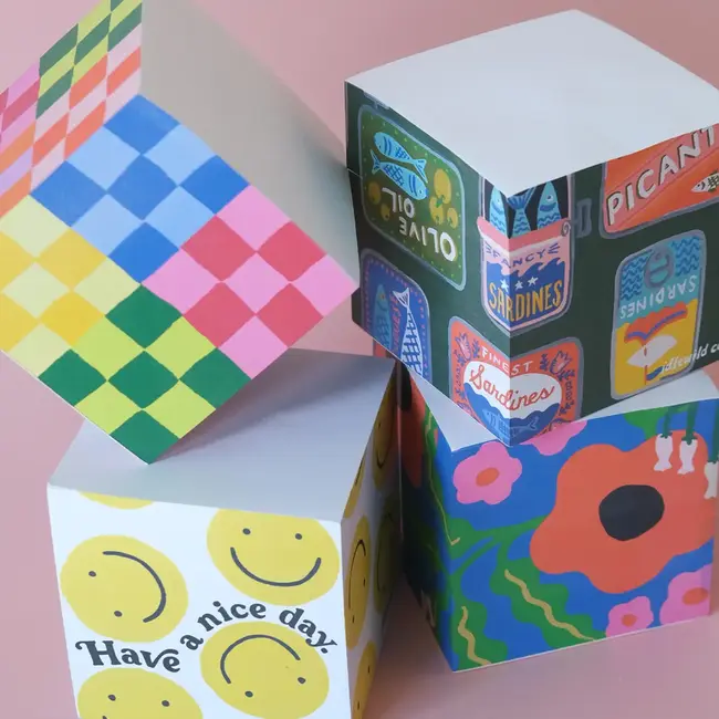 Rainbow Check Sticky Note Cube