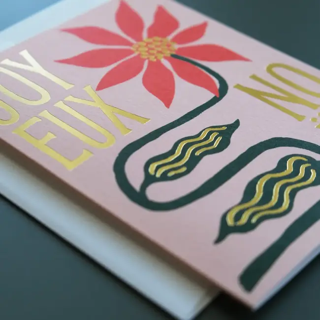 Joyeux Noel Poinsettia Holiday Card