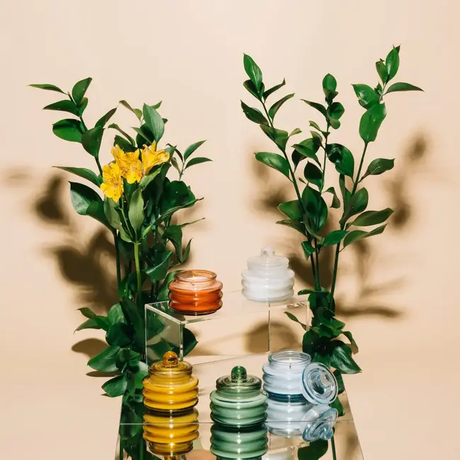 Mint Green Beam Glass Candle - Cactus Flower