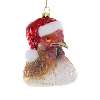 Chicken Claus Glass Ornament