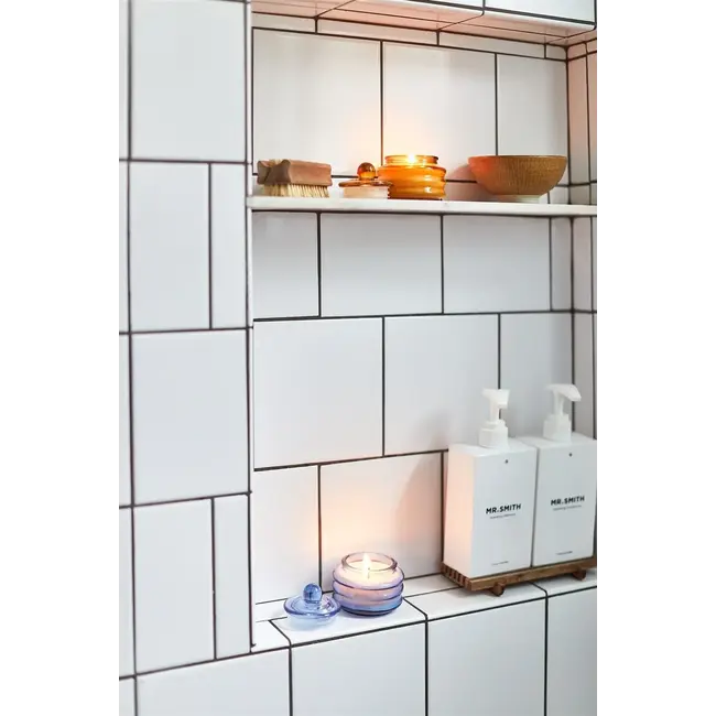 Bright Blue Beam Glass Candle - Pepper Plum