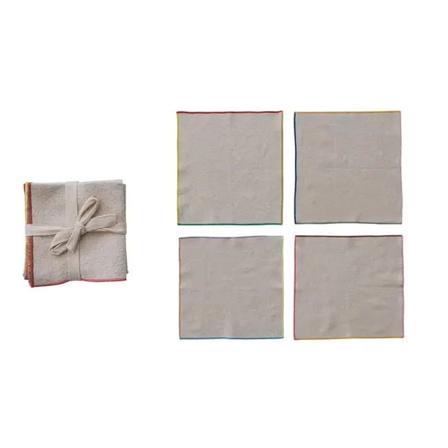 Woven Cotton Napkin Set (4), Colored Trim