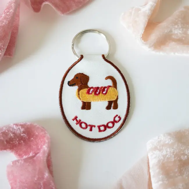 Lindy Stark Designs Hot Dog Embroidered Keychain