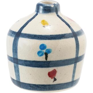 Hand-Painted Terracotta Vase w/Flower Grid Patter
