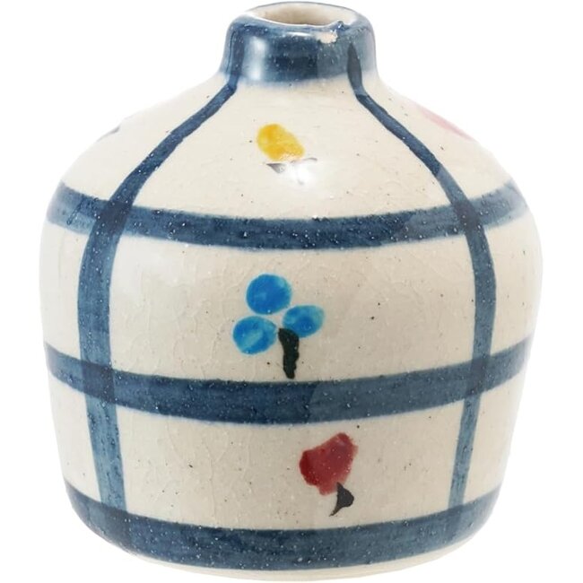 Hand-Painted Terracotta Vase w/Flower Grid Patter