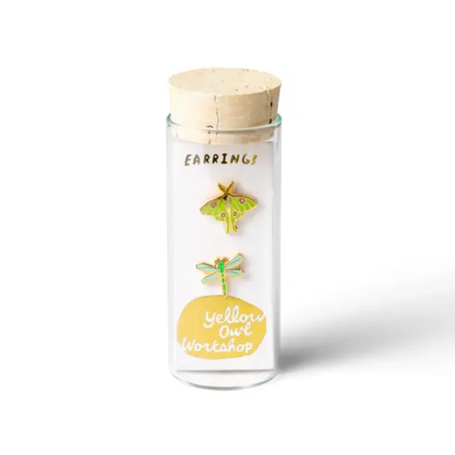 Yellow Owl Post Earrings - Luna Moth & Dragonfly