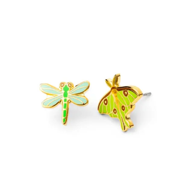 Yellow Owl Post Earrings - Luna Moth & Dragonfly