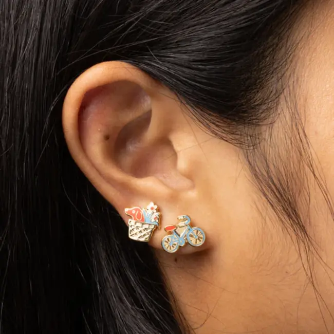 Yellow Owl Post Earrings - Bike & Dog Basket