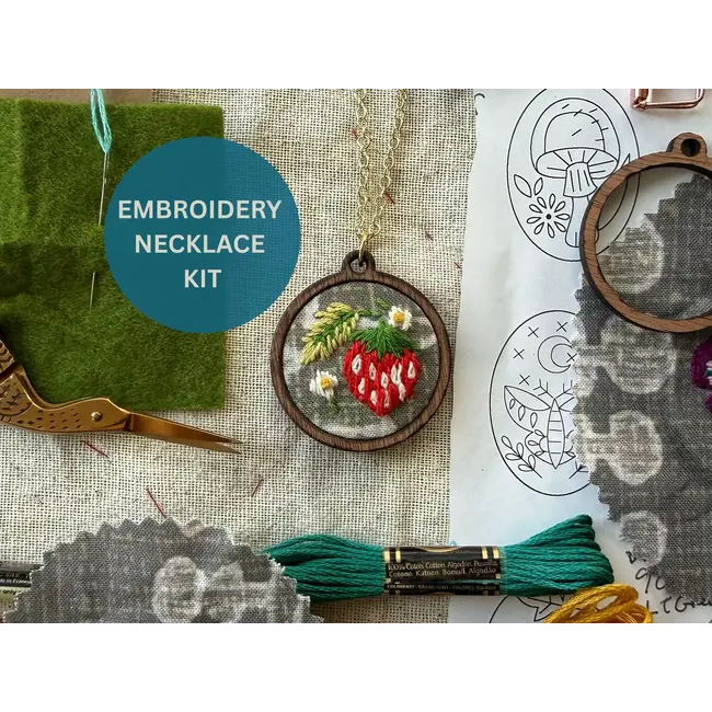 Strawberries Embroidery Necklace Kit