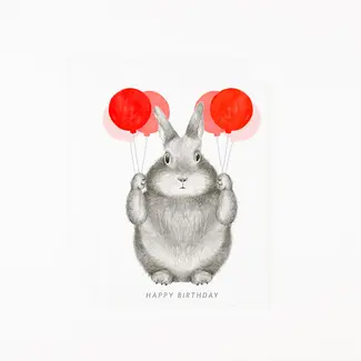 Graphite Bunny w/Balloons Birthday Card