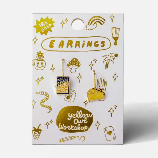 Yellow Owl Hanging Earrings - Mac & Cheese