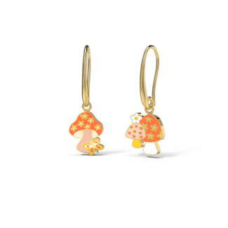 Yellow Owl Hanging Earrings - Mushroom Butterfly