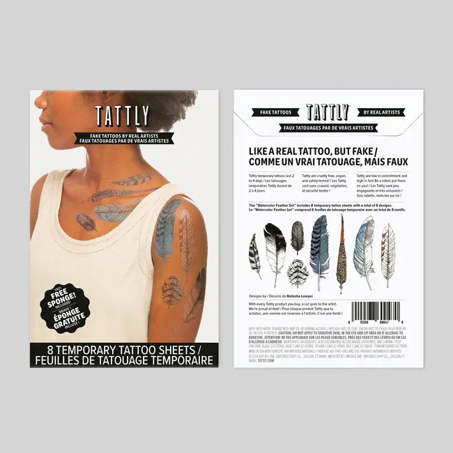 Tattly Temporary Tattoo Set- Watercolor Feathers