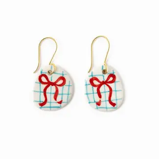 Danielle Ceramic Earring - Bow & Blue Plaid