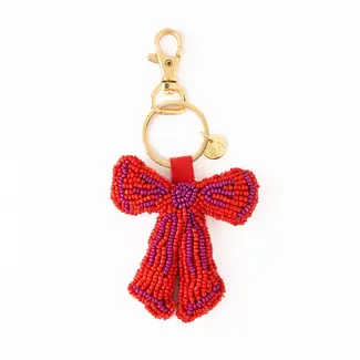 Violet Bow Beaded Bag Charm Red