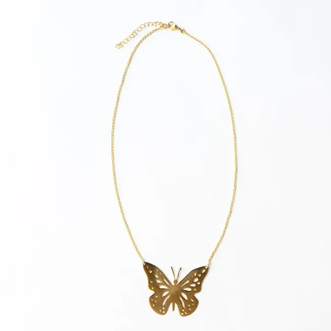Monica Butterfly Pendant Necklace Brass