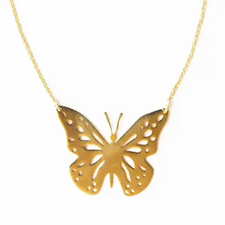 Monica Butterfly Pendant Necklace Brass