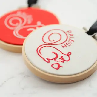 Little L Designs Embroidered Squirrel Raleigh Ornament (Red on Natural)