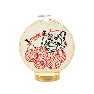 Embroidery Kit - Kitten with Knitting