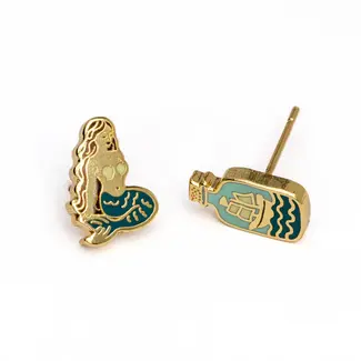 Yellow Owl Post Earrings - Mermaid & Bottle