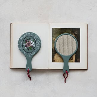 Painted Wood Mirror w/Flowers & Velvet Ribbon