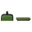 Green Glass Ribbed Butter Dish